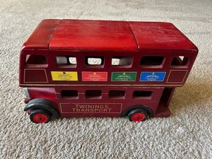 vintage collectible TWININGS Tea double-decker bus tea caddy hinged lid - Picture 1 of 9