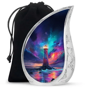 Lighthouse Theme Ashes Urns Burial Urn For Human Remains 10 Inch With Velvet Bag - Picture 1 of 7