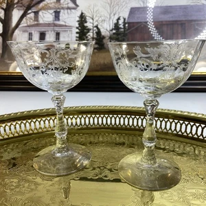 2 Fostoria Navarre Clear Champagne Tall Sherbet Blown Glass Etched 5 5/8 in Vntg - Picture 1 of 17