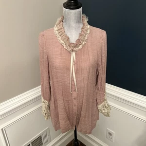 Pretty Angel Ivory Lace Mauve Blouse Top Steampunk Ethereal Witchy Boho Large L - Picture 1 of 7