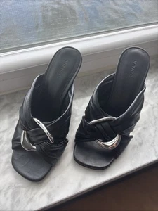 Vince 8.5 Leather Twist Front  Square Toe Slide Sandals - Picture 1 of 4
