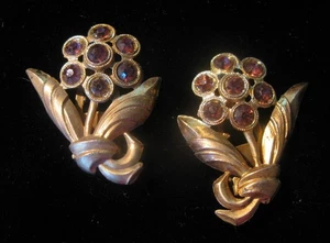Old Goldtone Flower Shoe Buckles or Fur Clips - Picture 1 of 3