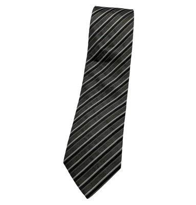 HUGO BOSS Silk Tie ITALY Gray Brown Striped W:3.5" EUC - Image 1 of 4