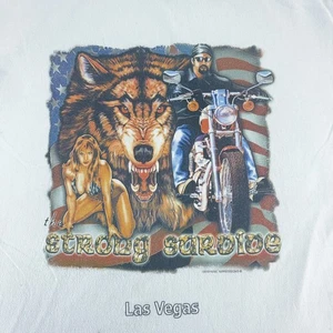 Vintage Las Vegas Shirt Mens M Wolf Biker Strong Survive Graphic 90s Tee - Picture 1 of 10