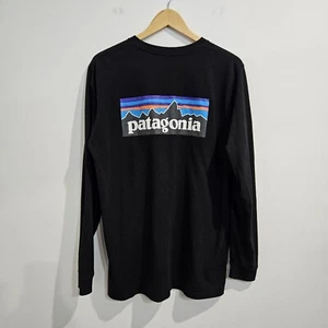 Patagonia P6 Responsibili-Tee Long Sleeve T-Shirt Size Large Black Classic Logo - Picture 1 of 10