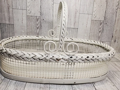 Vintage White Wire Metal Mesh Basket Spring Easter Decor Cover