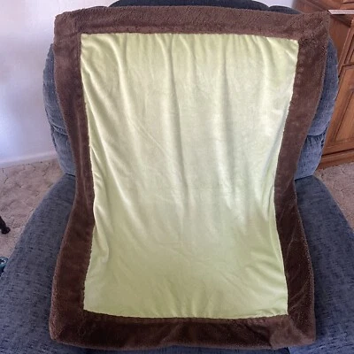 Simply Baby Nojo Green Blanket Brown Trim Thick Soft Security Lovey 30x40 - Image 1 of 4