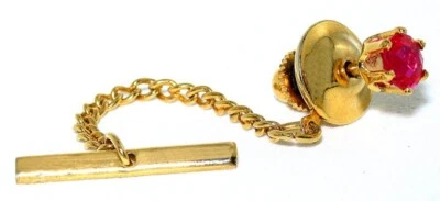 5mm Round Lab Checkerboard Ruby Gemstone Gem Gold Color Tie Tack EPTT695/4524 - Image 1 of 2