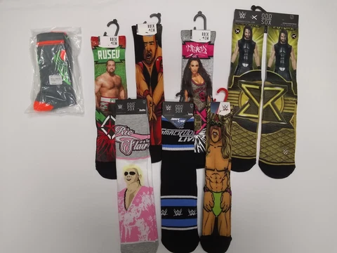 Lot of 8 Men Size XL WWE Rockem Odd Socks | Warrior Stone Cold Bret Hart Cover