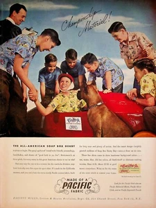 Camisa deportiva All-American Soap Box Car Derby Pacific Fabic 1948 anuncio impreso vintage - Imagen 1 de 2