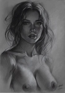 original drawing A3 68DrO artwork pastel modern female nude portrait - Picture 1 of 5