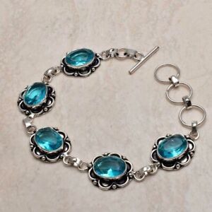 Blue Topaz Gemstone Ethnic Handmade Bracelet Jewelry 21 Gms AB 91863