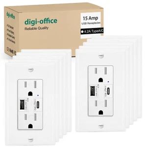 10 Pack Wall Electrical Outlet Receptacle with Type C USB Smart Charger Panel - Picture 1 of 12