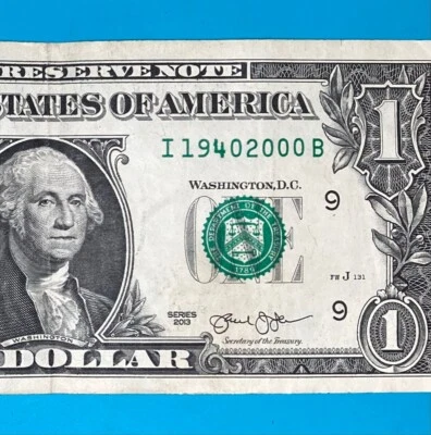 1940 - 2000 (I 19402000 B) DUAL YEAR $1 One Dollar Bill Fancy Serial Number - Image 1 of 3