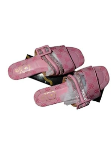 New Women One Strap Open Toe Slip On Sandal with Gold Chain Pink Size 37 - Picture 1 of 3