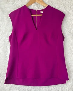Ted Baker Size 4 (US 10) Solid Magenta Paysy V-Neck Lined Hi Lo Blouse Top - Picture 1 of 8