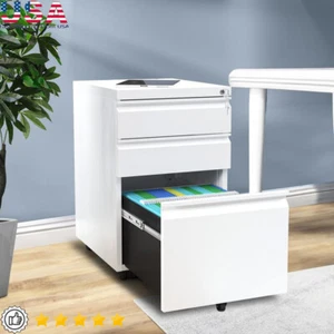 3-Drawer Lockable Mobile File Cabinet W/ Wheels Portable Office Organizer New - Picture 1 of 5
