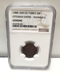NGC Ottoman Empire 1809-1839 CE Turkey 20P Mahmud II Genuine - Picture 1 of 2