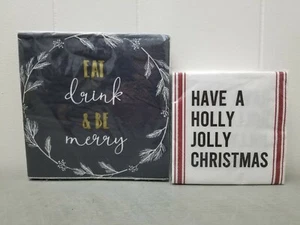 CHRISTMAS Lot of 2 COCKTAIL Napkins 40 Count - Holly Jolly & Eat Drink Be Merry - Picture 1 of 2