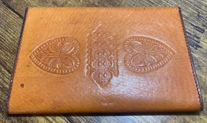 Vintage embossed tan/brown leather wallet - Polish - Made In Poland - handmade - Picture 1 of 3
