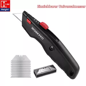 WORKPRO Schwarz Teppichmesser, Einziehbarer Universalmesser aus Vollmetall - Bild 1 von 6