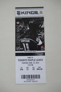 LOS ANGELES KINGS VS TORONTO MAPLE LEAFS 3/13/2014 FULL TICKET ~ ANZE KOPITAR - Picture 1 of 1