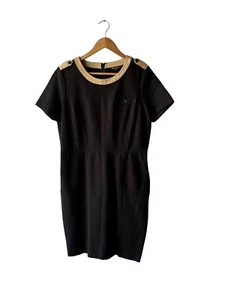 Brooks Brothers Size 12 Black & Tan Trim Stretch Sheath Dress With Pockets - Picture 1 of 7