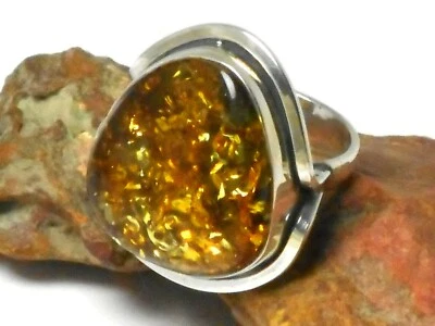 Large  Cognac  AMBER  Sterling  Silver  925  Gemstone  Ring  -  Size: S - Image 1 of 4