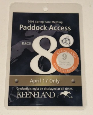 Anillo para caminar Keeneland Race Paddock Pass trozo de boleto de carreras de caballos primavera 2008 Foto 1 de 2