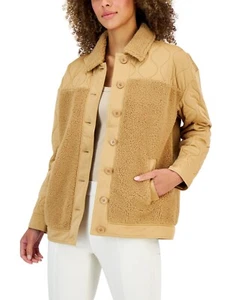 Style & Co Quilted Fleece Jacket Women's 2X Warm Toffee Point Collar Long Sleeve - Picture 1 of 4