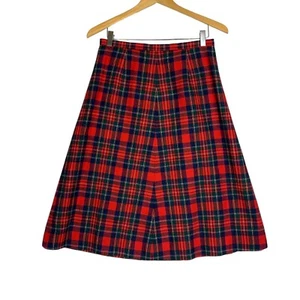 1960s Vtg Pendleton Gold Label Red Plaid Skirt 100% Wool Christmas Holiday 14 - Picture 1 of 11