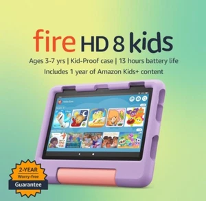Amazon Fire HD 8 Kids tablet, 13-hr battery, 32 GB, Purple, NEW Sealed - Picture 1 of 3