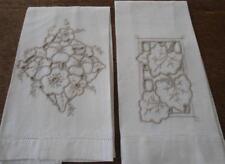 Vintage Lot 4 Linen Guest Hand Towels Cutwork Embroidery Taupe White