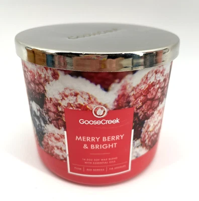 鹅溪 (1) MERRY BERRY & BRICHT 14.5 盎司 3 芯罐蜡烛节日圣诞节 — 第 1/2 张图片