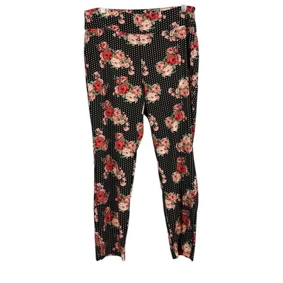 Van Heusen Floral Polka Dot Stretch Pants Women's Size 8 Black Rayon Blend EUC - Image 1 of 4