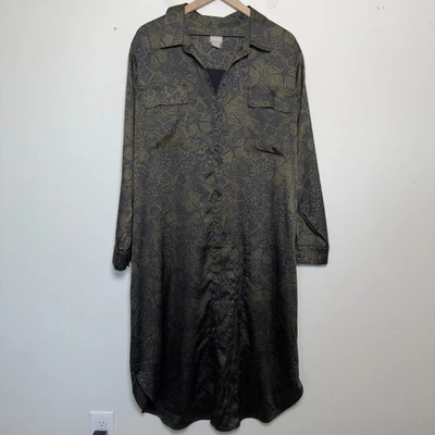 Chico's женщин макси платье 2 X зеленый черный пейсли Artsy длинным рукавом рубашка повседневный 4 - Изображение 1 из 4