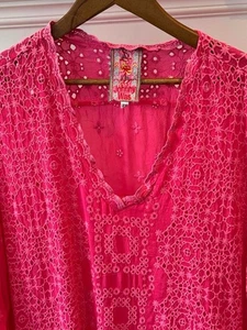 JOHNNY WAS Tunika-Top mit Ösen 2X rosa Viskose V-Ausschnitt - Bild 1 von 1