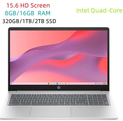 2025 HP Chromebook Laptop 15.6" HD Intel Processor N200 computer 8GB RAM 320GB - Image 1 of 4