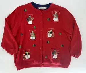 vtg Extra Shenanigans Christmas Embroidered Snowmen Button Up Sweater - 2X - Picture 1 of 10