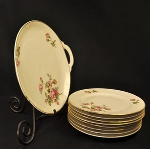 Johann Haviland Cakeplate & 8 Dessert Plates Pink Rose of Picardy 1937-1970's - Picture 1 of 12