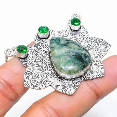 Grüner Aventurin, Diopsid Edelstein 925 Sterlingsilber Schmuck Anhänger... - Bild 1 von 4