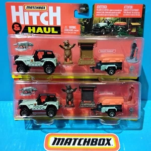 2x LOT 2022 MATCHBOX HITCH & HAUL JEEP CJ-7 4x4 TRAILER TRAWLER NATIONAL PARKS - Picture 1 of 9