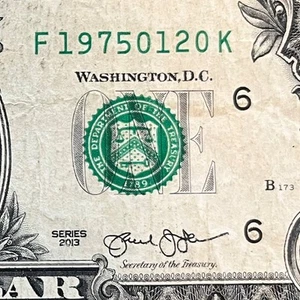 January 20, 1975 (19750120) One Dollar Fancy Serial Number Birthday Note - Picture 1 of 3