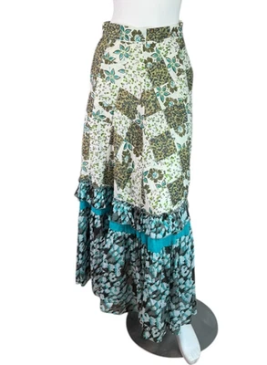 NUEVO CON ETIQUETAS ANTHROPOLOGIE Raga Maxi Falda Azul Multi $170 Talla Pequeña Foto 1 de 4