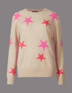 M&S Autograph UK 14 100% PURE CASHMERE PULLOVER beige rosa STERNE  - Bild 1 von 10