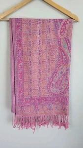 Pasmina Scarf Wrap Shawl Pink Paisley Pashmina And Silk 70 X 26 Frimge Boho - Picture 1 of 5