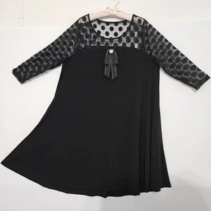 Size XL Black Formal Lacey Polka Dot Bodice and Sleeves Fit and Flare Dress with - Picture 1 of 18