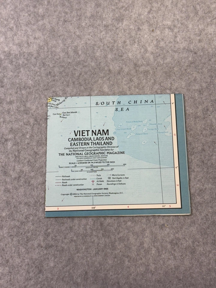 Винтажная раскладная карта 1965 National Geographic Вьетнам Камбоджа Лаос Таиланд - Изображение 1 из 4