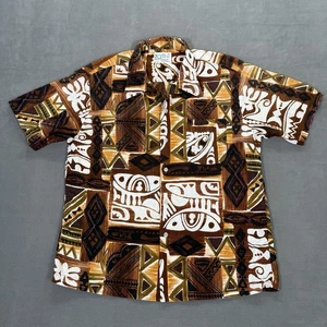 Camisa Kauai De Colección Para Hombres Grande Marrón Abstracto Hawaiano Cuello Lazo Abotonado Años 60 - Imagen 1 de 9