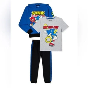 Sonic the Hedgehog Boys 3-Piece Set Hoodie T-Shirt Jogger Pants Outfit 10/12 - Picture 1 of 16